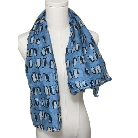 100% CottonScarf Sz Square Blue/Penguin Print - Picture 1 of 5